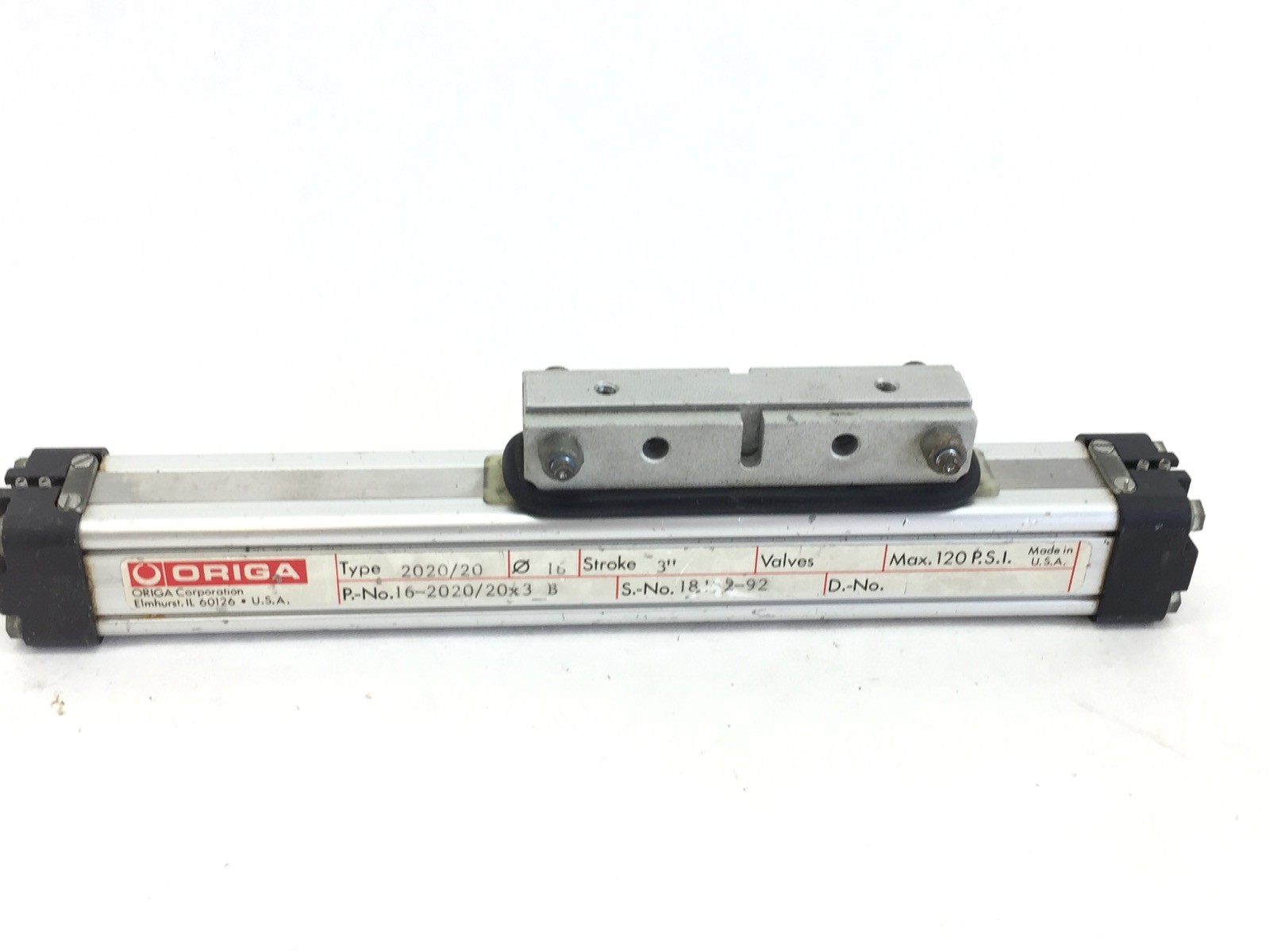 ORIGA TYPE 2020/20 RODLESS LINEAR CYLINDER P/N 16-2020/20X3_B STROKE 3”(A611)