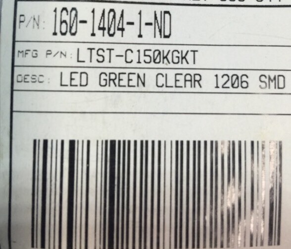 Lot Of 749, Lite-On Inc LED GREEN CLEAR 1206 SMD, LTST-C150KGKT, 160-1404-1-#V20