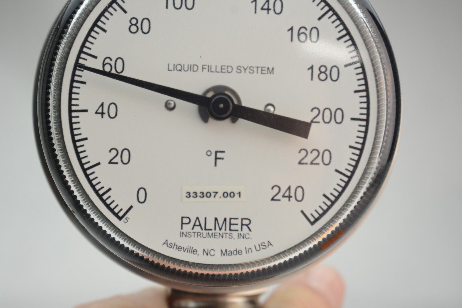 Palmer Industrial Temperature Gauge Liquid filled 0-240F Glass Face