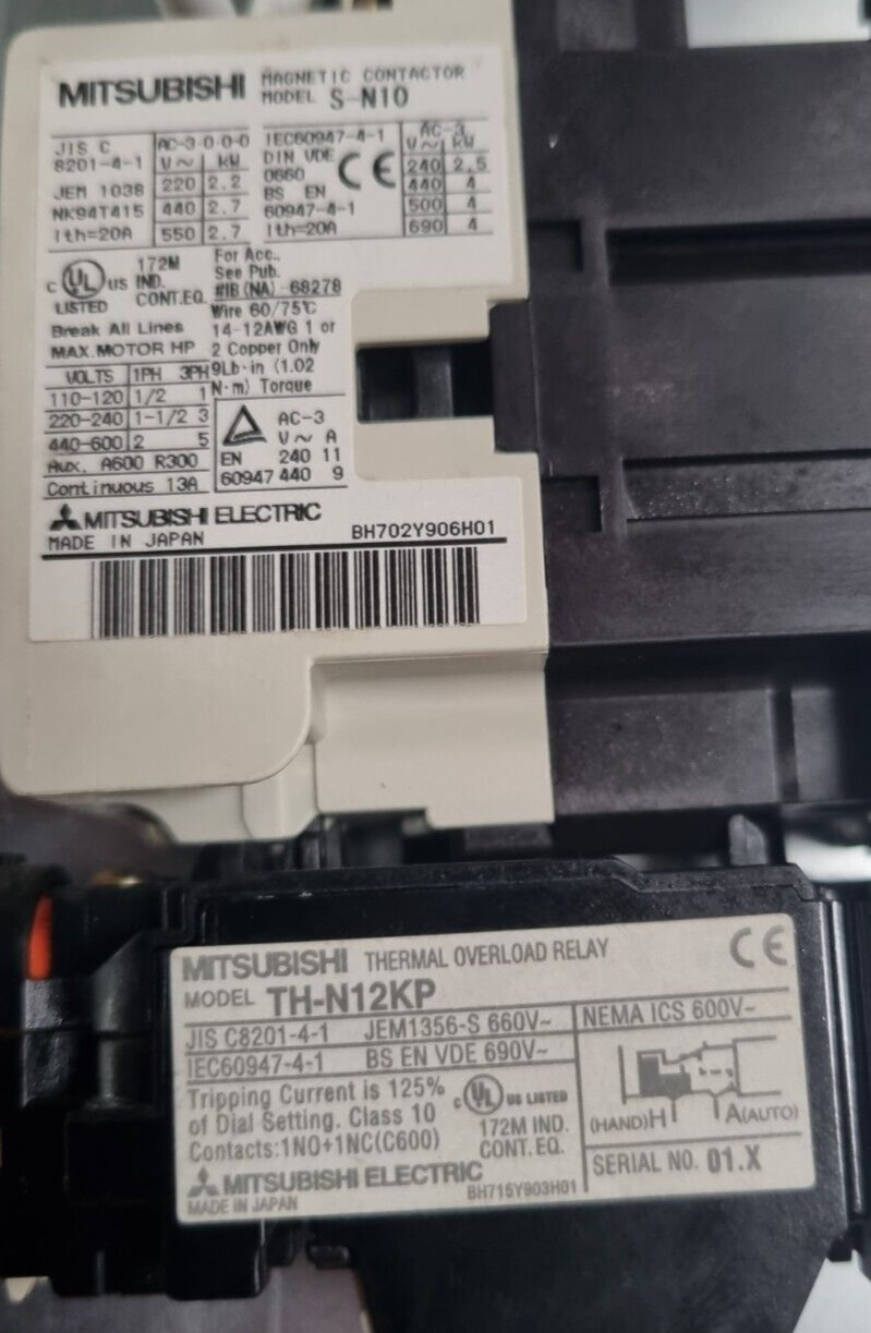 MITSUBISHI S-N10 MAGNETIC CONTACTOR W/ TH-N12KP RELAY (R1S9.8B1)