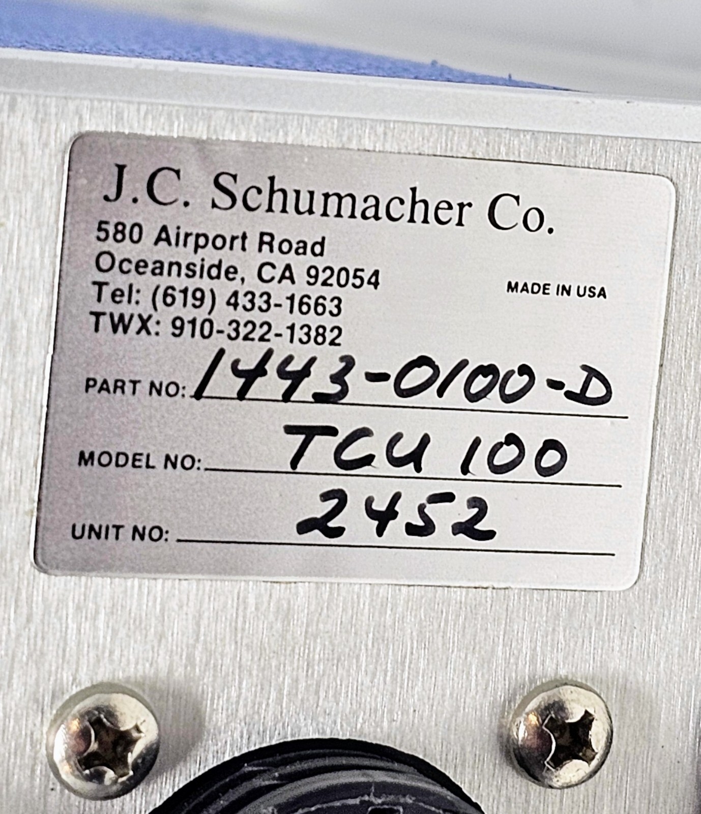 Schumacher Source Temperature Control System Module Model 100 TCU 100 1443-0100D