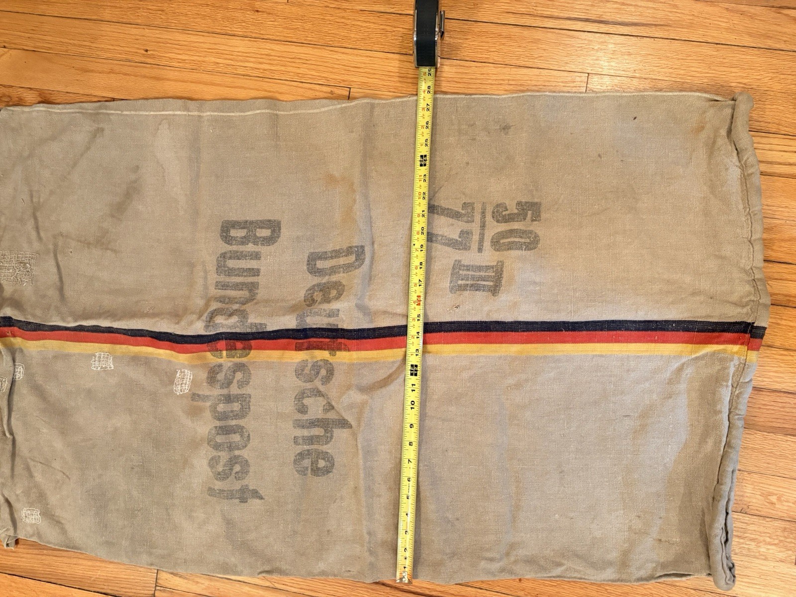 Vtg Deutsche Bundespost 1977 Burlap Mail Bag West Germany Tricolor 28×44