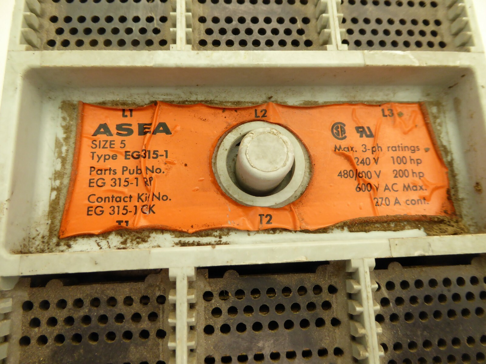 Asea EG 315-1 Nema Size 5 270 Amp 600vac 200hp EG315 120V Coil