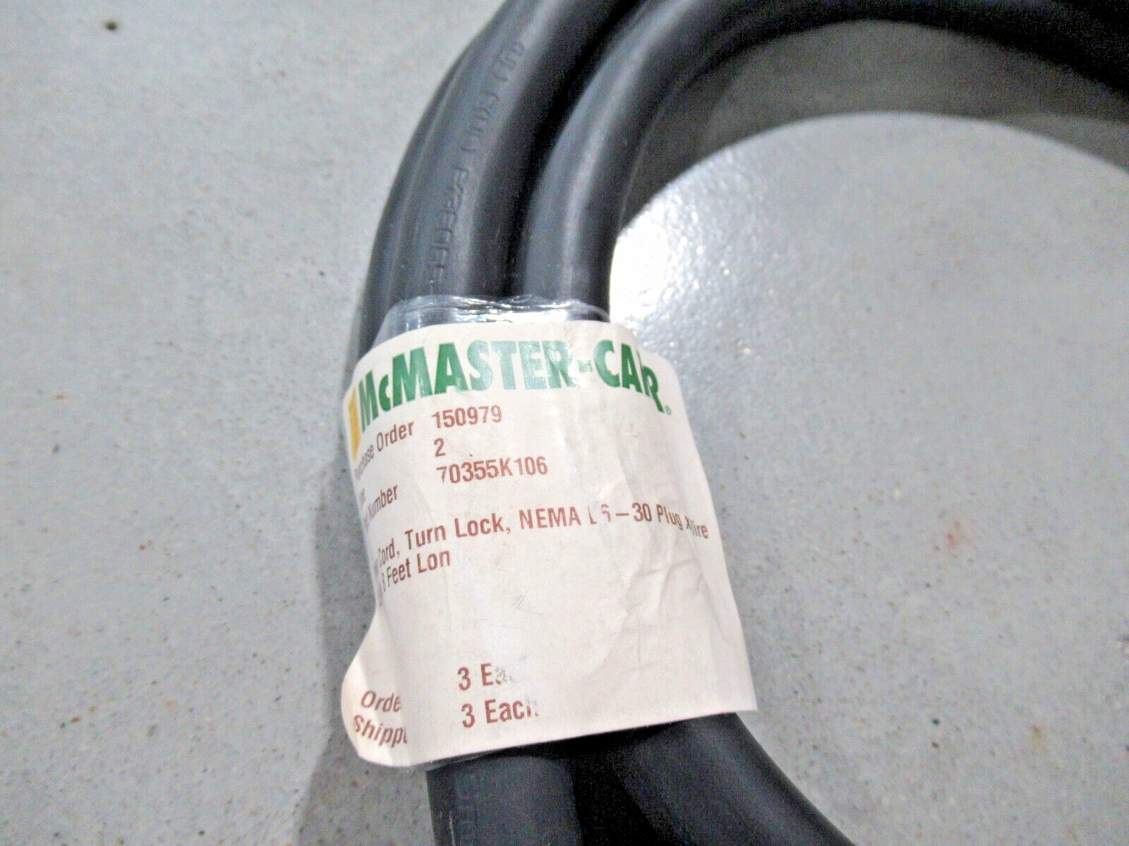 McMaster-Carr 70355K106 Turn Lock Power Cords NEMA L6-30, 250V AC, 8′ *NEW*