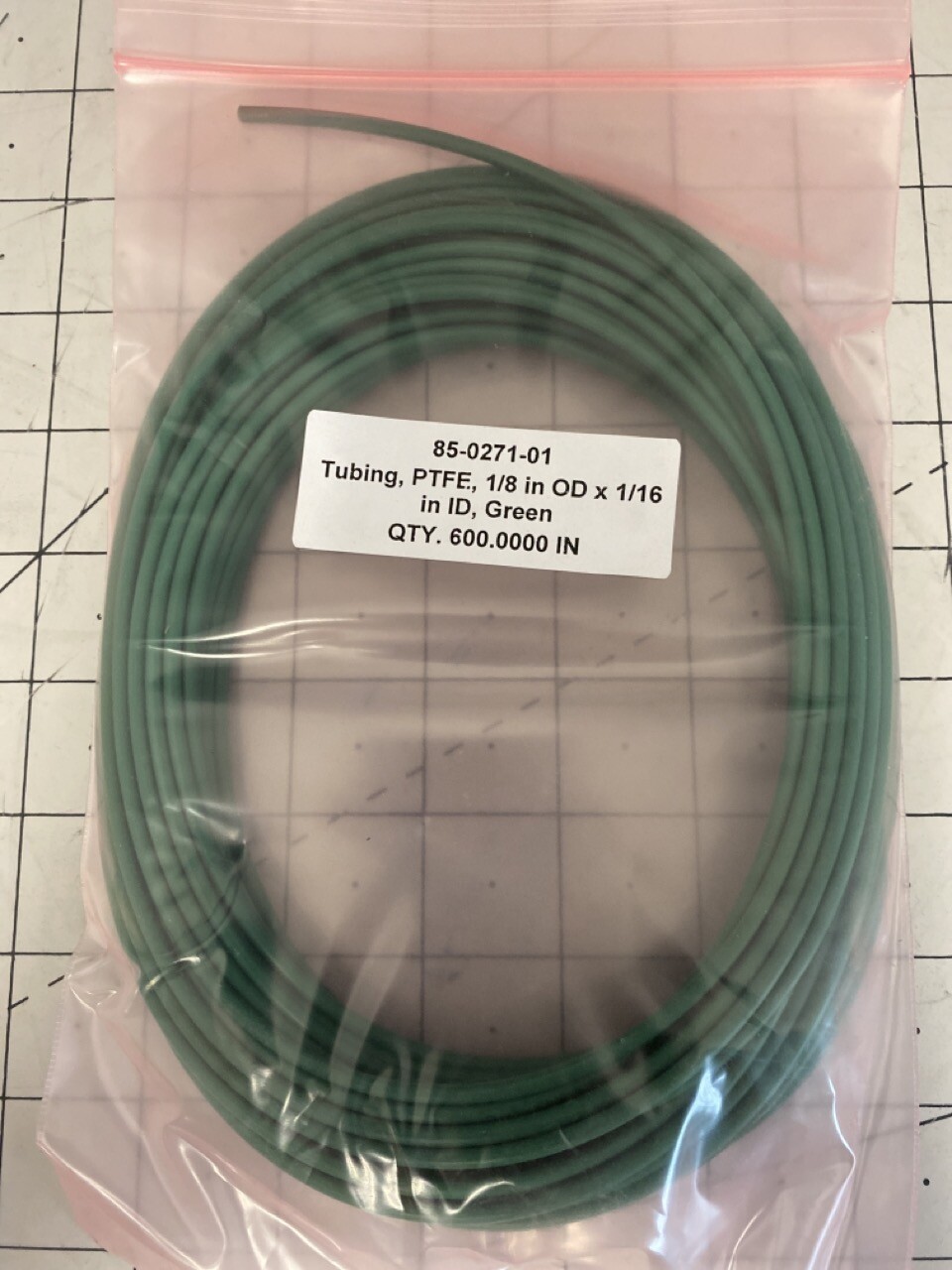 Amphenol Industries Tubing, PTFE, 1/8″ OD x 1/16″ ID, Green PN: 85-0271-01
