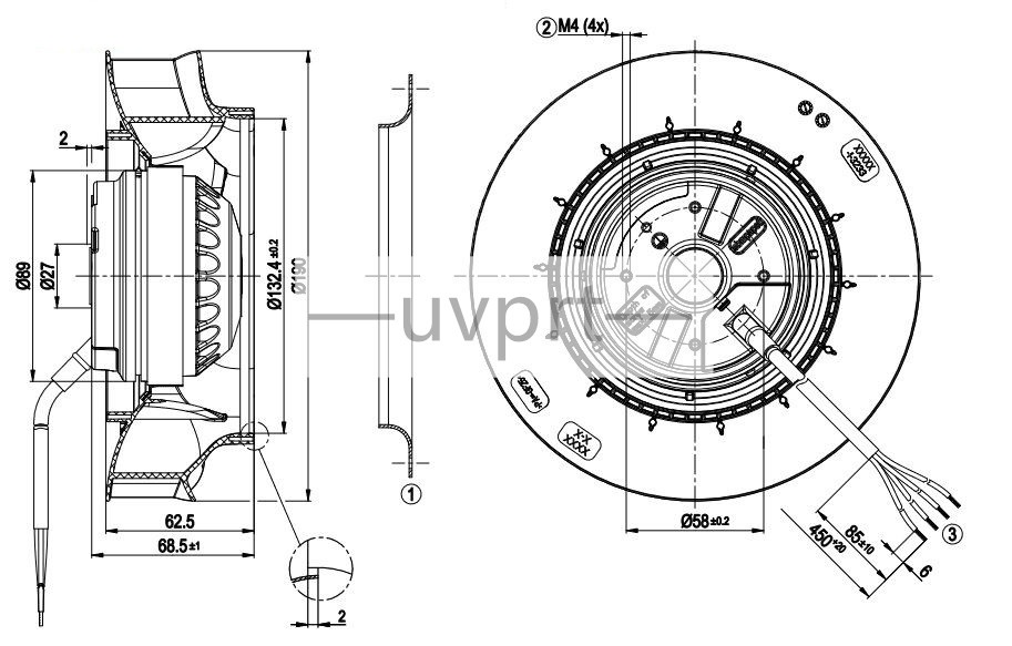 R2E190-RA26-05 Centrifugal Fan 230V 65/62W 0.29A Cooling Fan NEW