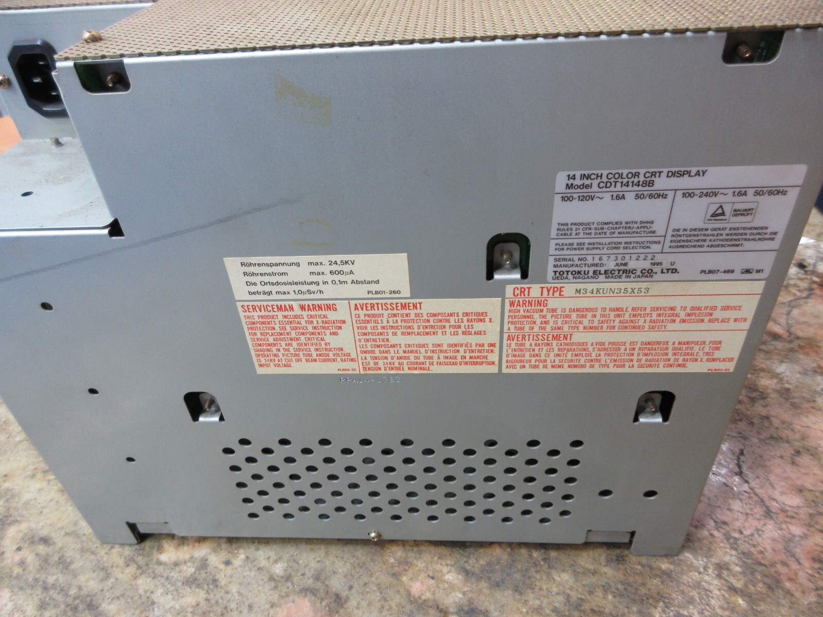 SPECIAL PRICE 96 MITSUBISHI CX-20 EDM TOTOKU CDT14148B MONITOR DISPLAY WARRANTY
