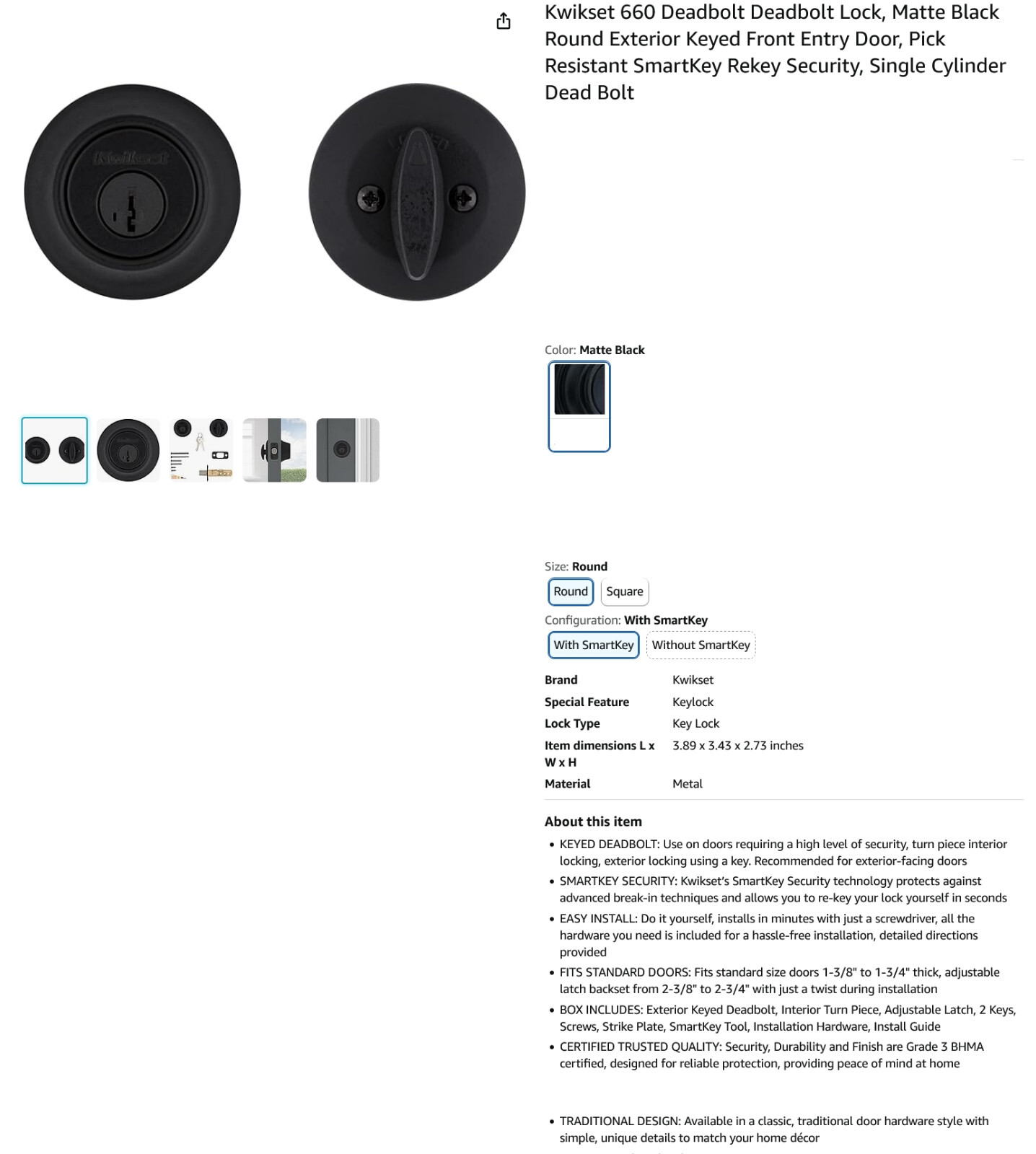 1 NEW KWIKSET 96600-743 MATTE BLACK KEYED DEADBOLT LOCK NIB **MAKE OFFER**