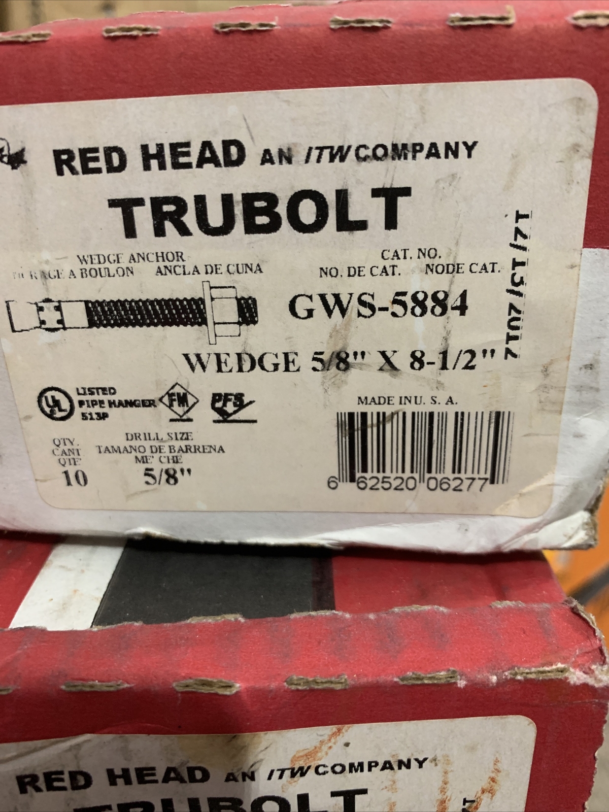 RED HEAD GWS-5884 TRUEBOLT WEDGE ANCHOR (2 Boxes Please See Pics!)