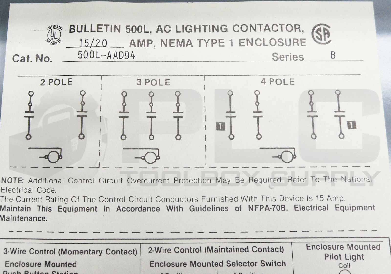 NEW ALLEN BRADLEY 500L-AAD94 /B AC LIGHTING CONTACTOR W/ CB236 COIL *READ*