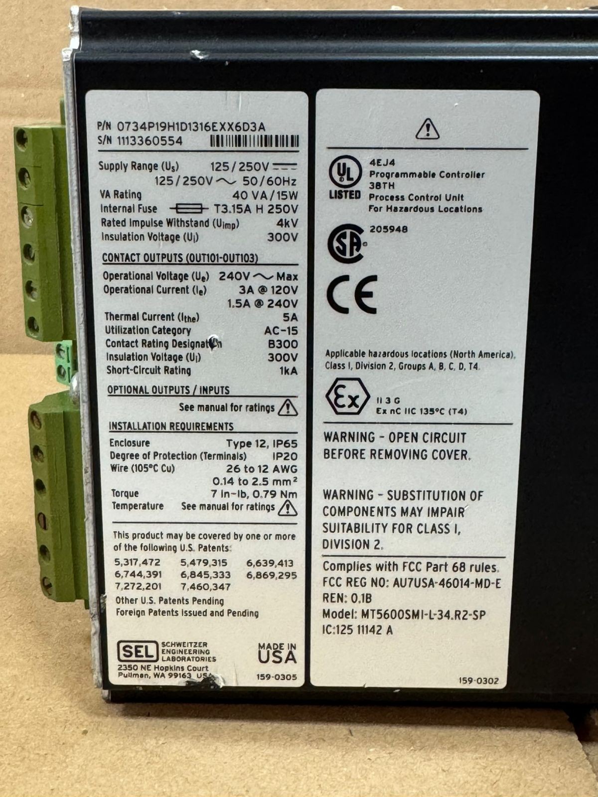 SEL / Advanced Metering System / SEL-734 / 0734P19H1D1316EXX6D3A
