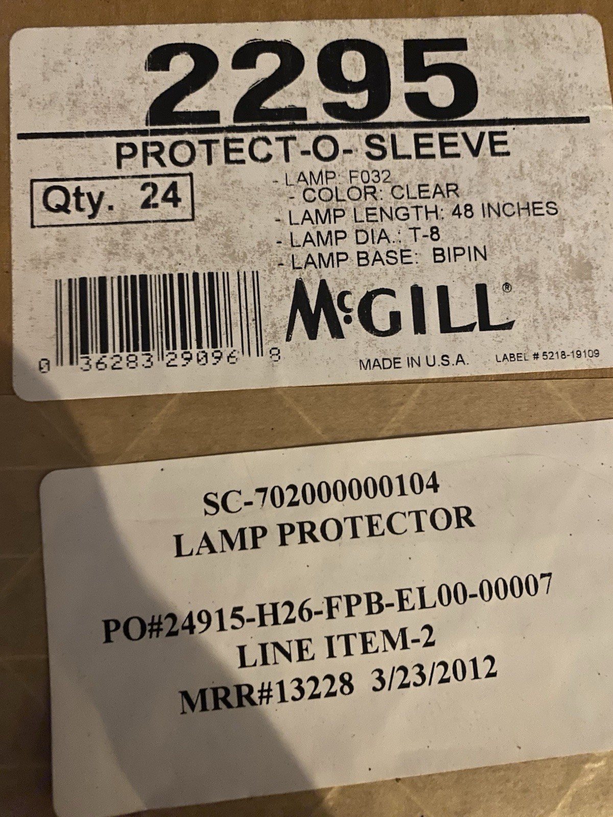 NEW McGill Protect-O-Sleeve 2295 F032 Clear 48″ T-8