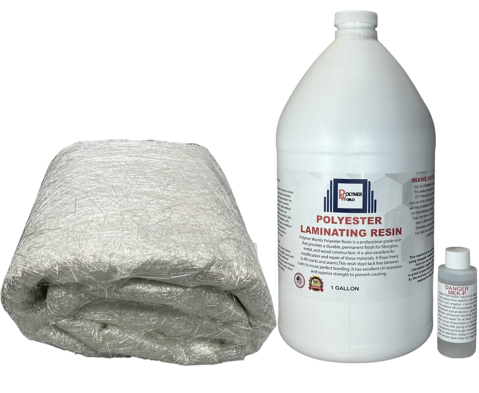 Fiberglass Repair Kit 1 Gal of Polyester Resin .75x50x10 Yard Chopped Strand Mat