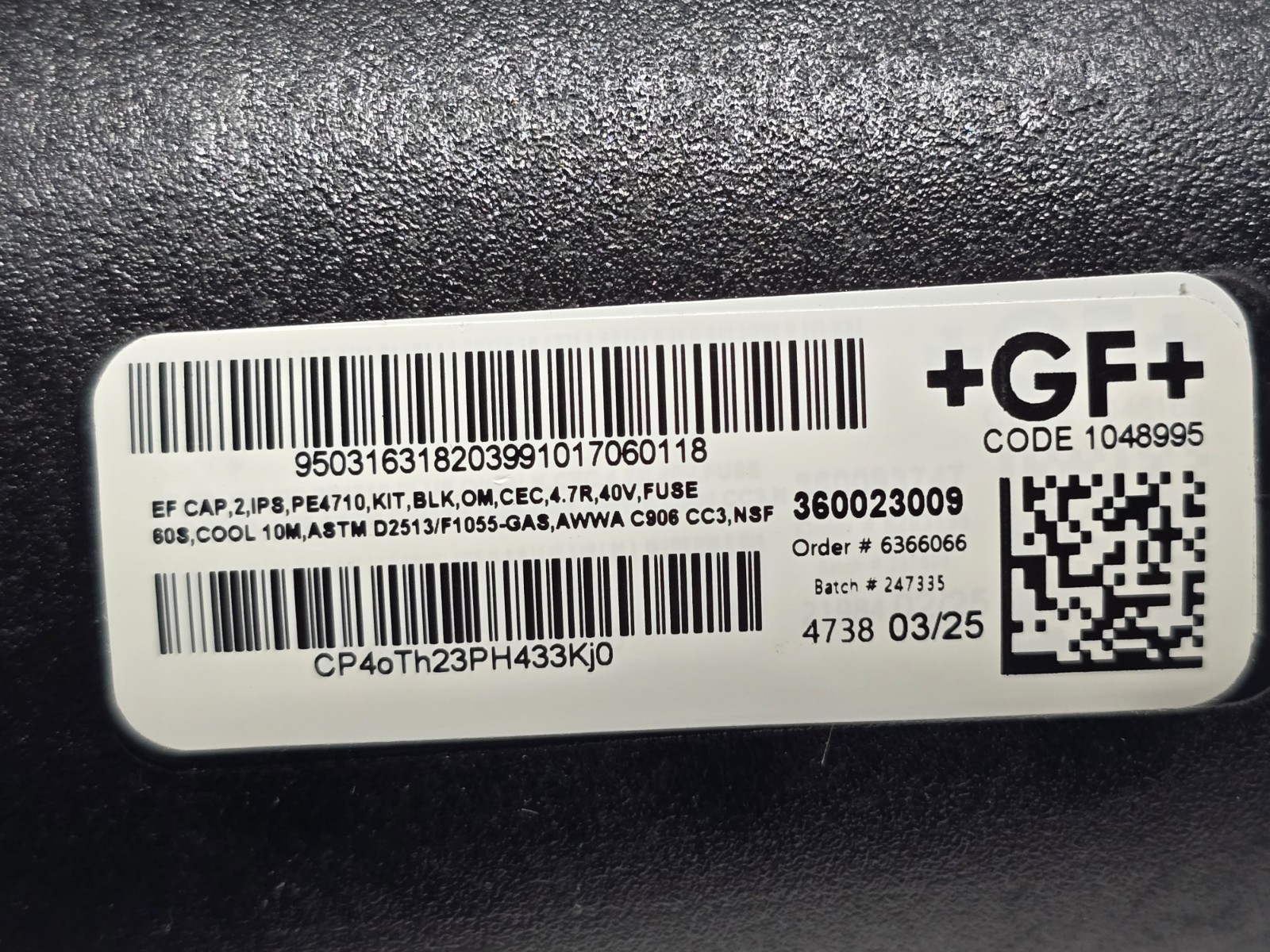 +GF+ CENTRAL ELECTROFUSION EF CAP 4 IPS PE4710 KIT 4.7R 40V