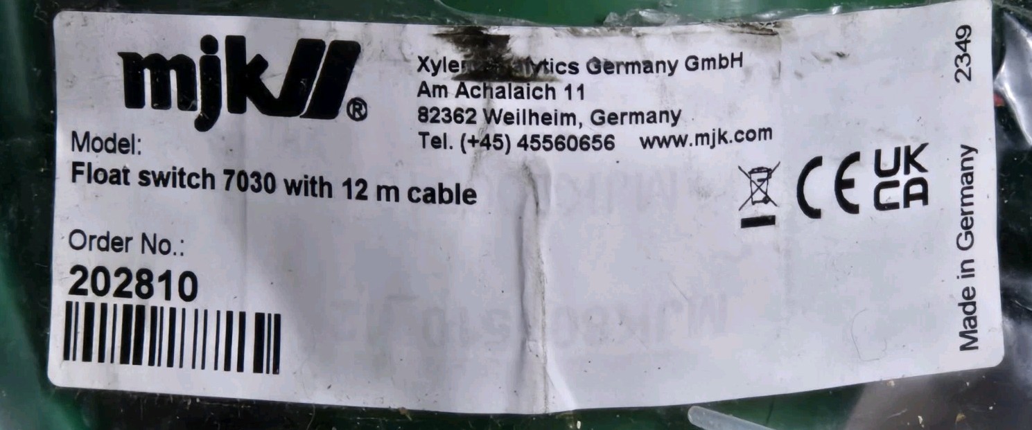 BRAND NEW MJK 7030 Float Switch with 39′ cable, 16 A at 200 V AC/0.5 A