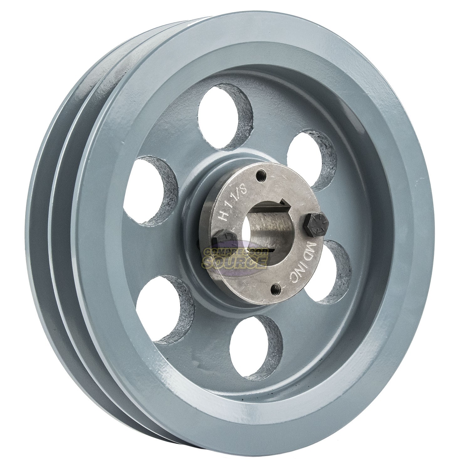 Cast Iron 7.75″ Dual Groove Pulley Belt B Section 5L with 1-1/8″ Sheave Bushing
