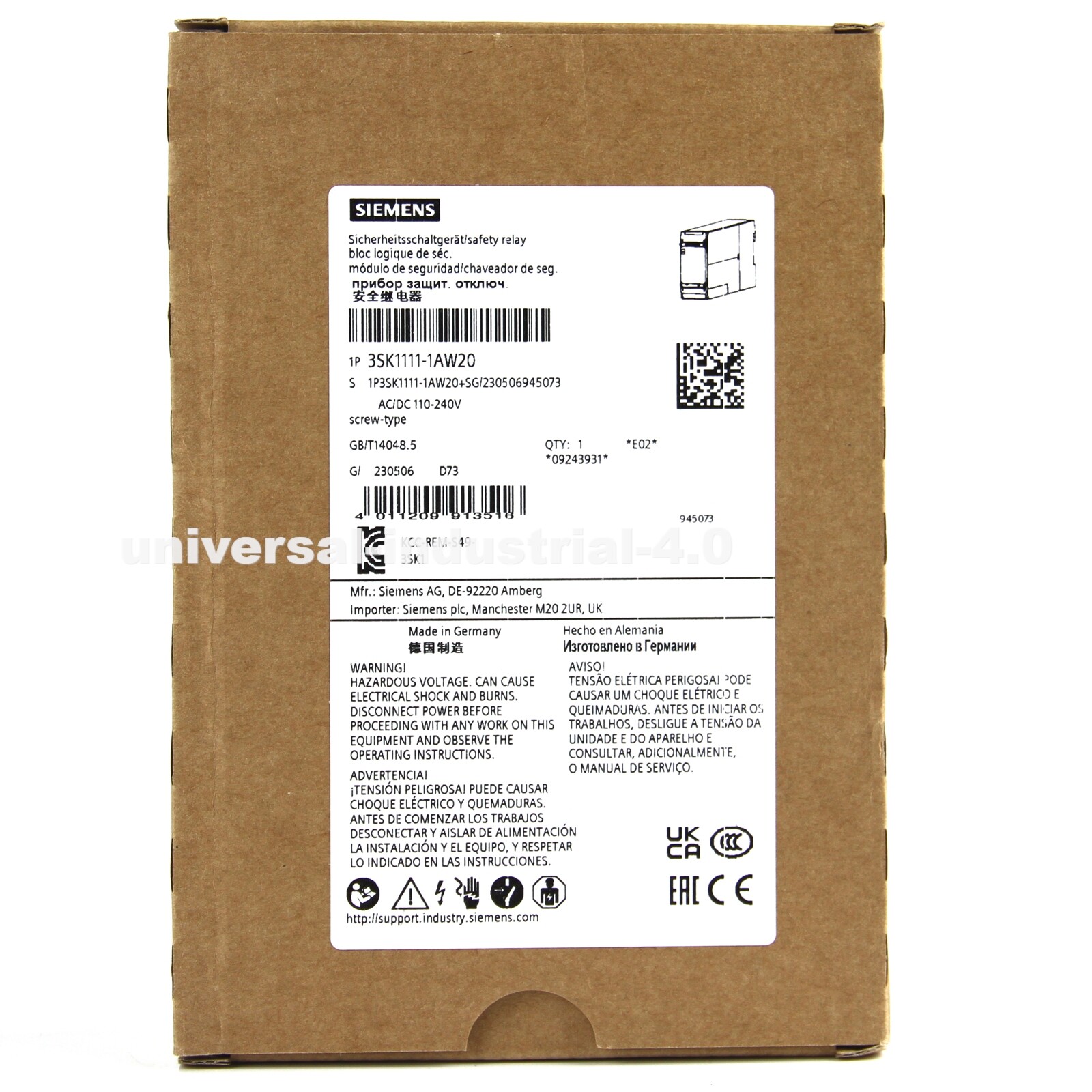 NEW Siemens 3SK1111-1AW20 Safety Relay 110-240VAC/DC