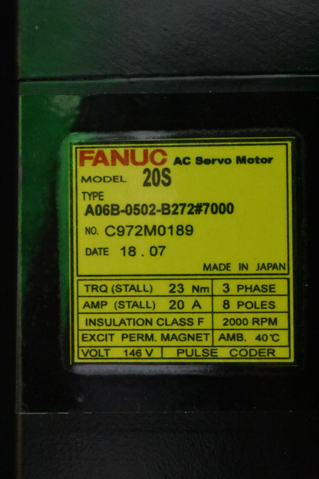 NEW FANUC A06B-0502-B272#7000 MODEL 20S AC SERVO MOTOR