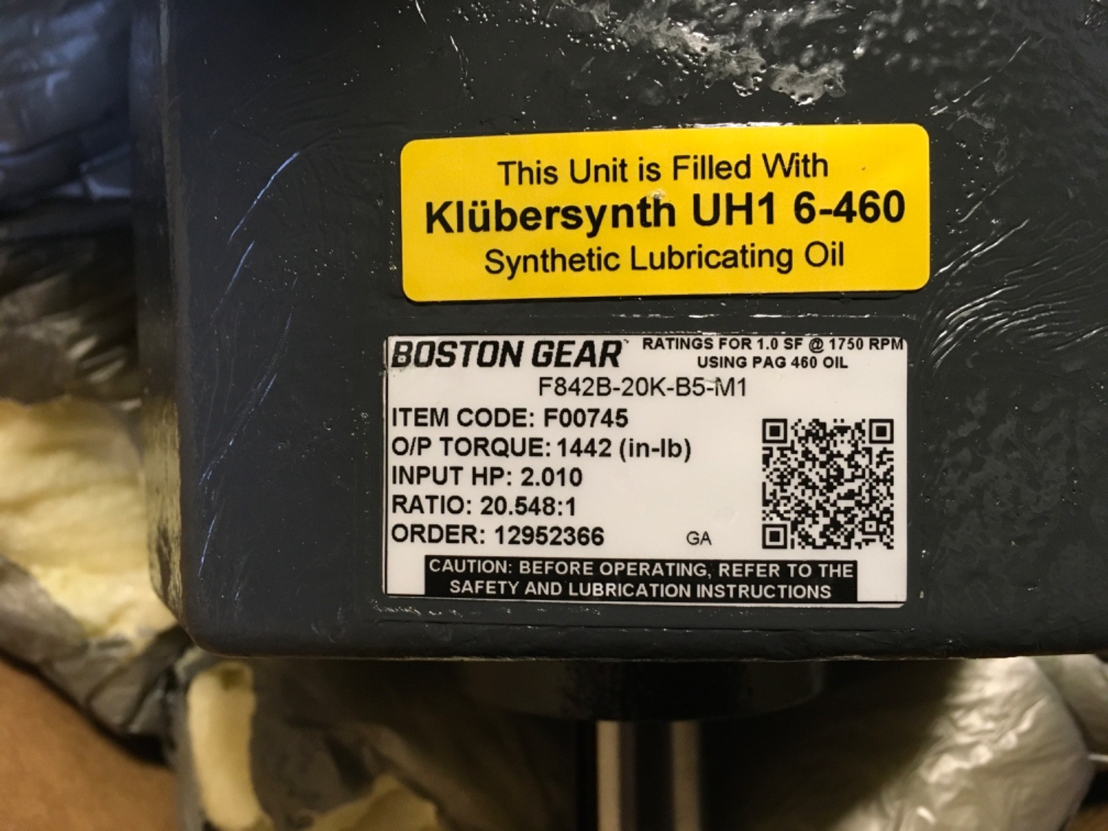 Boston gear, F842B-20K-B5-M1, F00745, torque 1442in-lb, NOS, (ADI-1471)