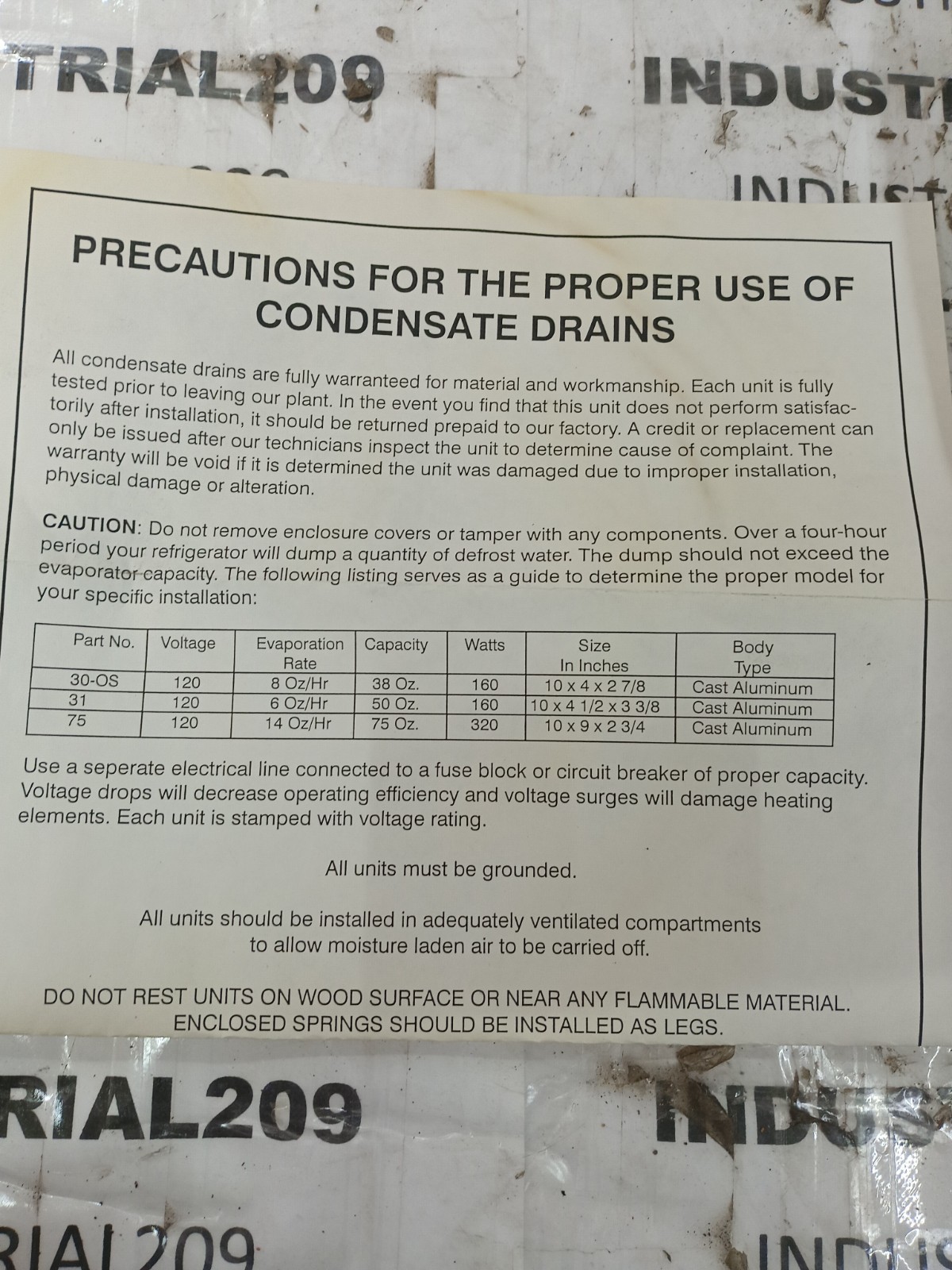 SUPCO CONDENSATE DRAIN 75 OZ 10X9X2-3/4”