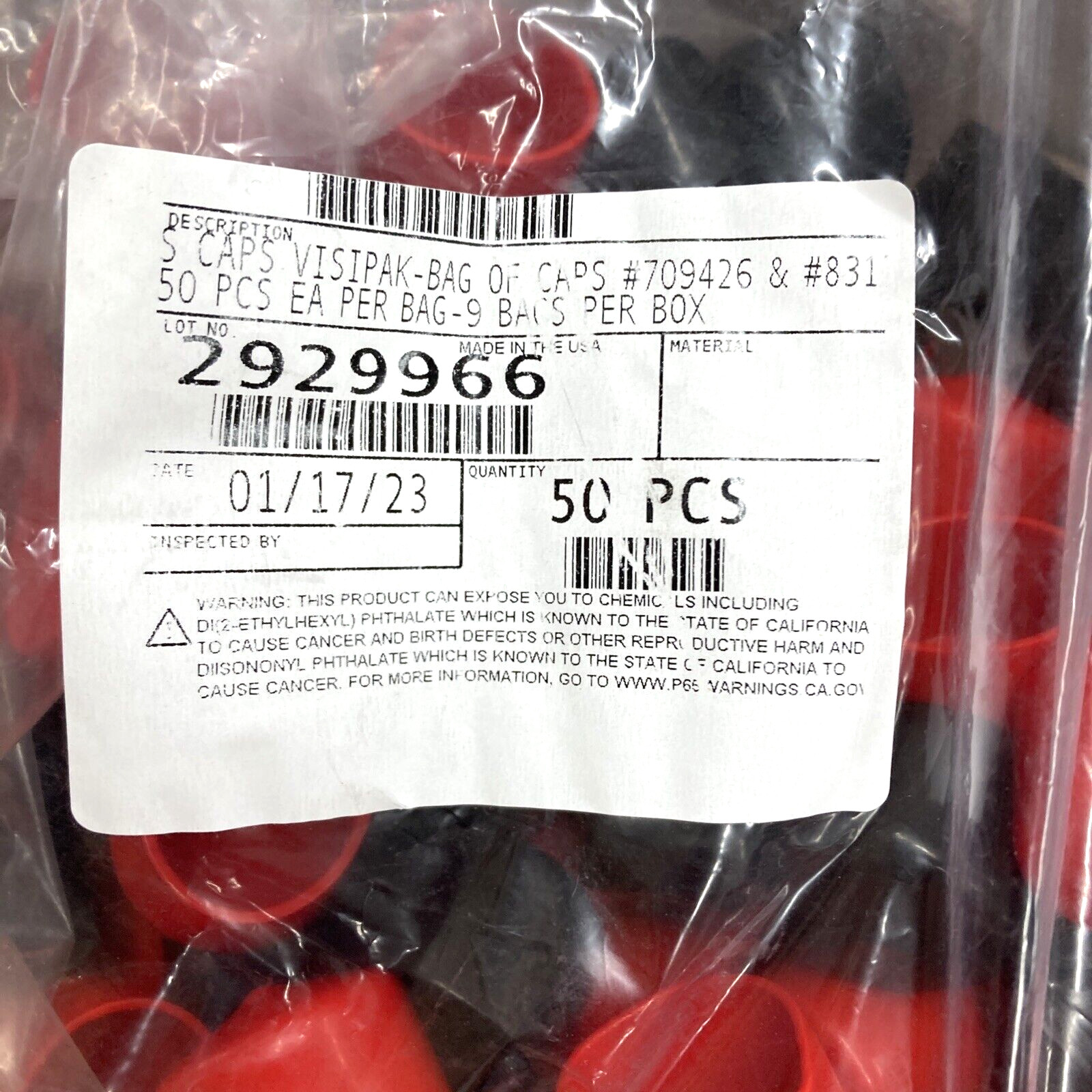 450 Pack Vinyl Sinclair & Rush S Caps 1 in Tall 1-1/2 in Wide Red & Black 513850