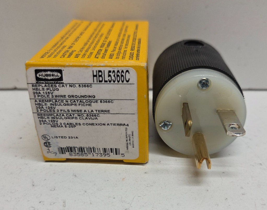 NEW IN BOX! HUBBELL 20A 125V 2P 3WIRE PLUG HBL5366C