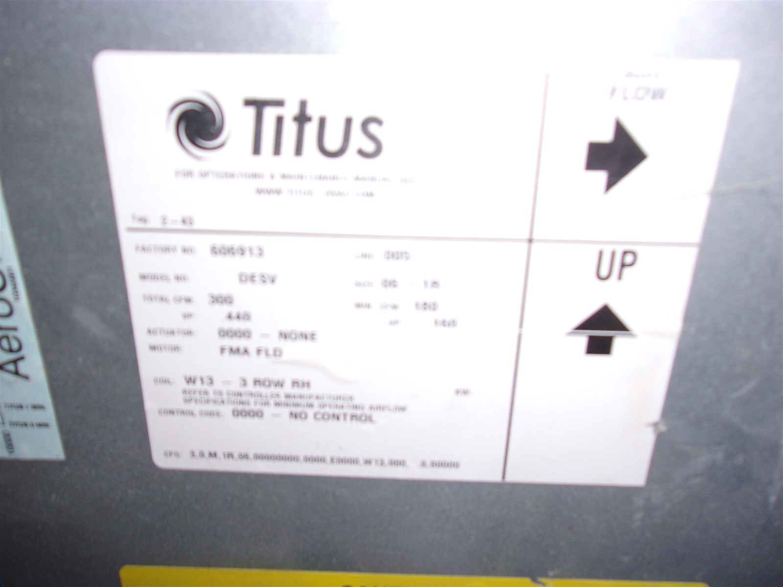 NEW Titus FMA-FLD DESV Air Handler 606913 Blower FMA-FLD Size 06-1R W13-3