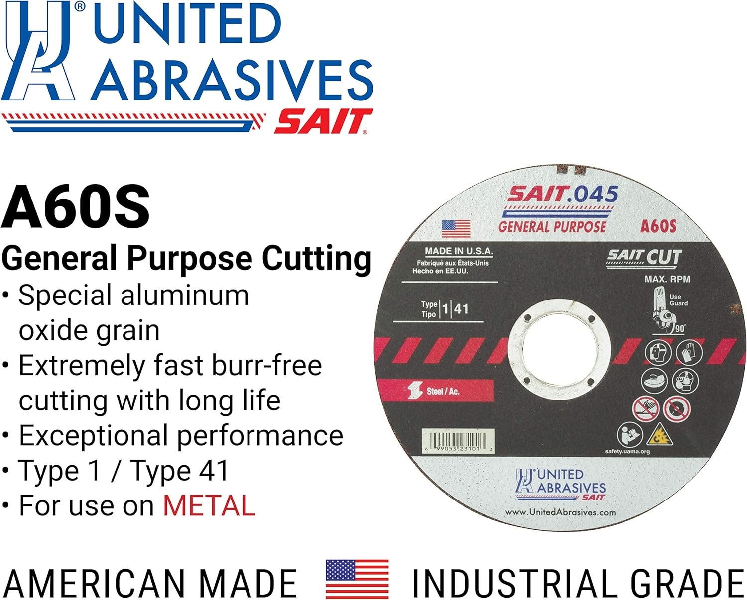 United Abrasives 23101 Cut-Off Wheels A60S Type 1/41 4-1/2″ x .045″ x 7/8″ 50 Pk