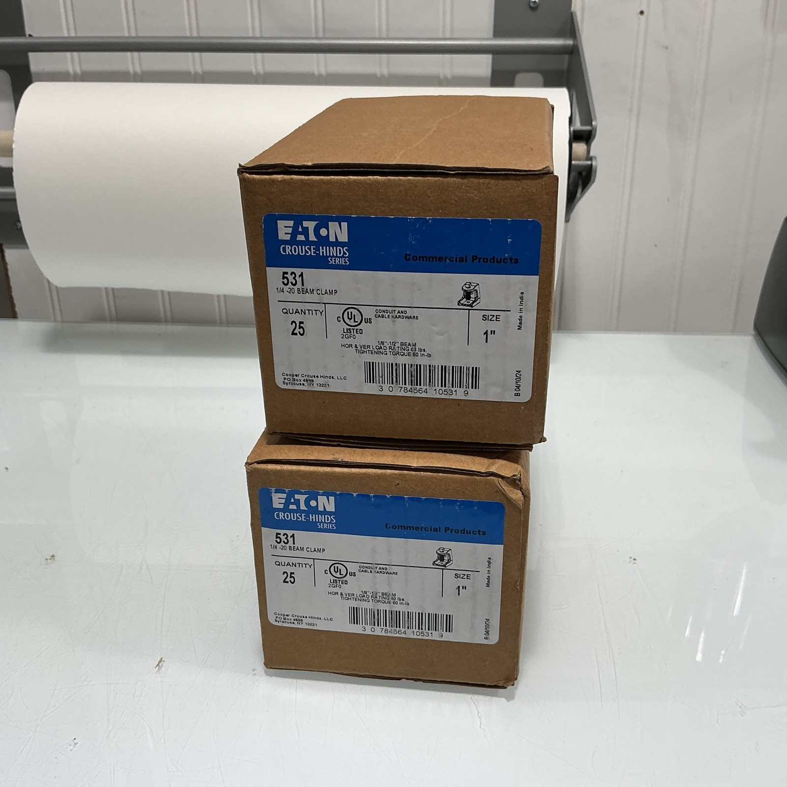EATON 531, 1/4-20 Beam Clamp Box Of 25 (Qty 2 Boxes)