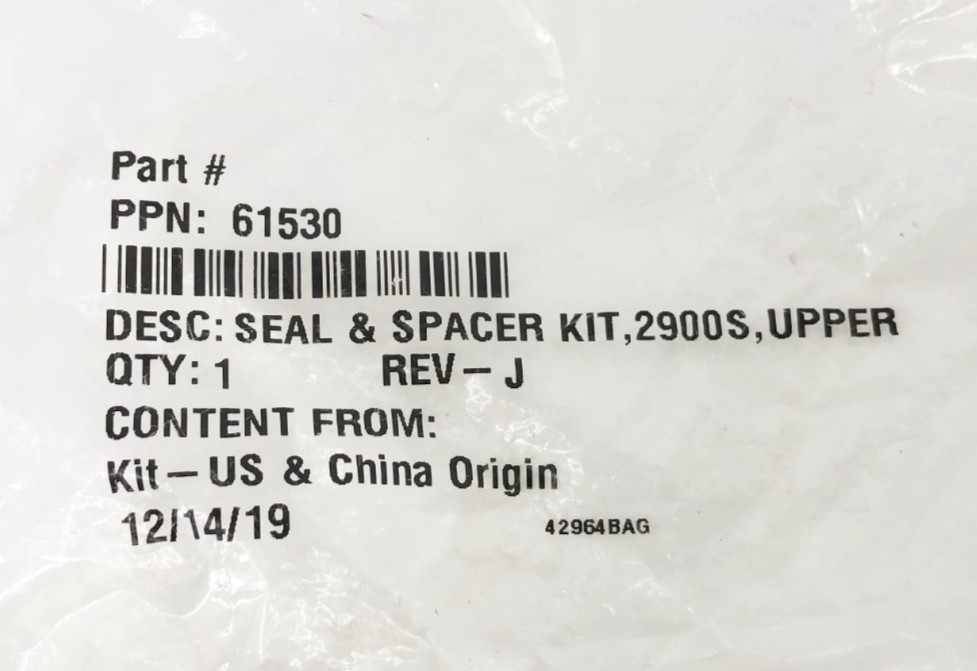 New 61530 Seal & Spacer Kit 2900S Upper Rev J