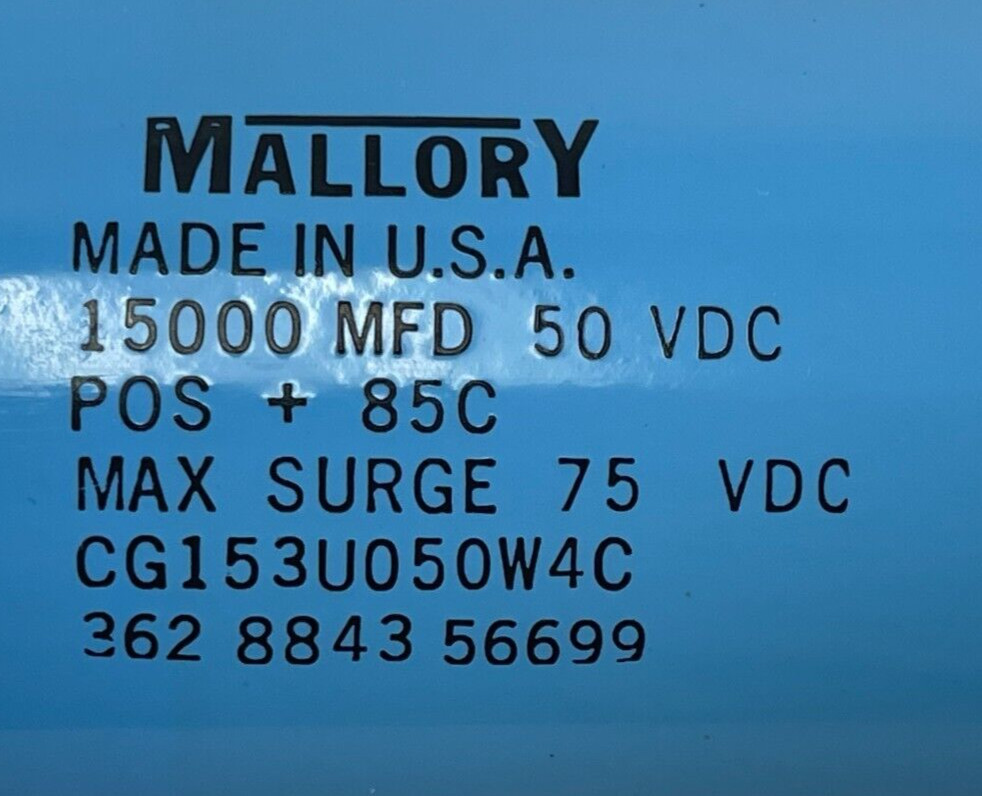 MALLORY CG153U050W4C 15000 MFD 50 VDC 85° CG SERIES CAPACITOR