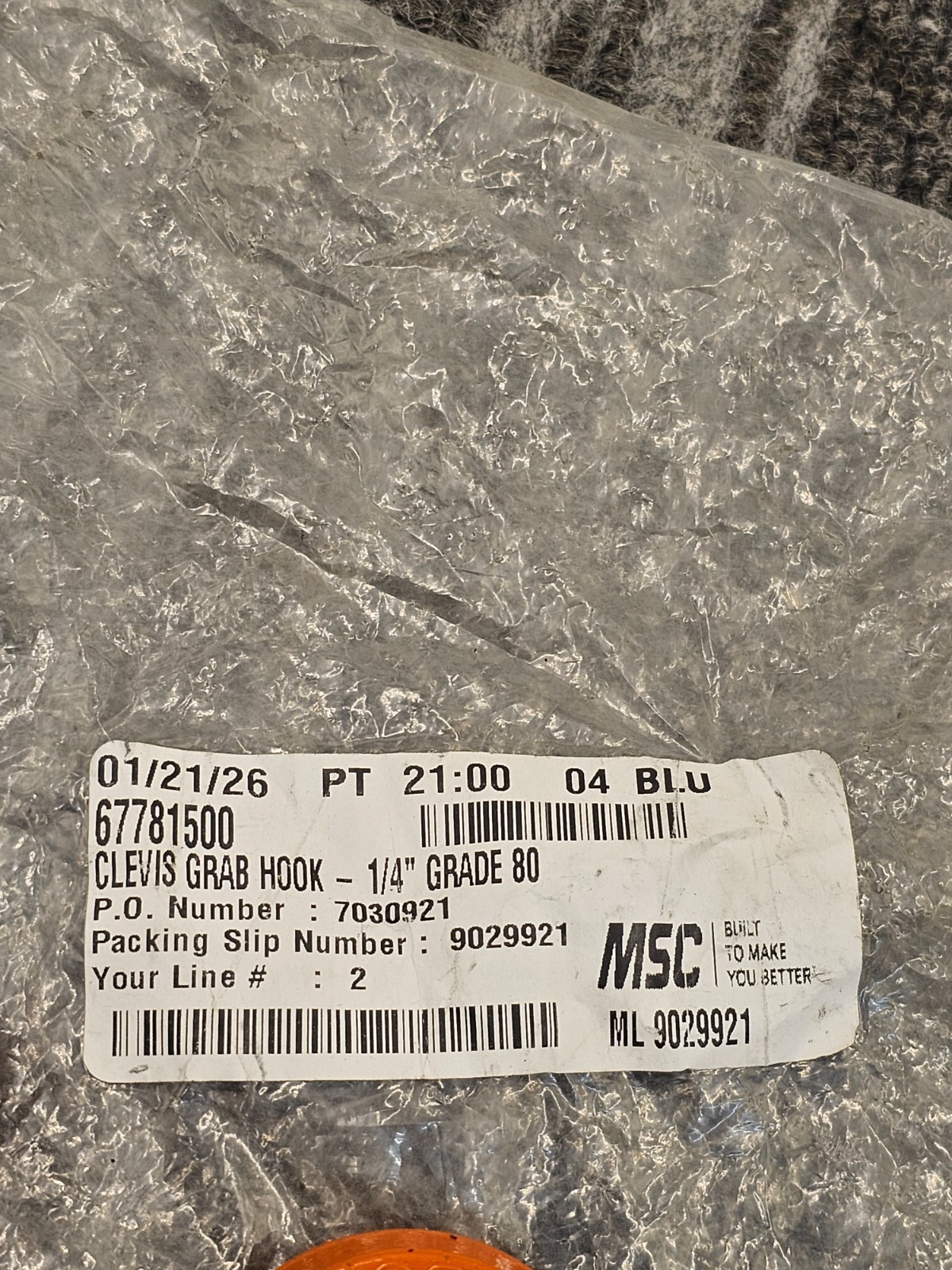 (QTY 2) Columbus McKinnon: 1/4 in Grade 80 Orange Clevis Grab Hooks 3500 lbs WLL
