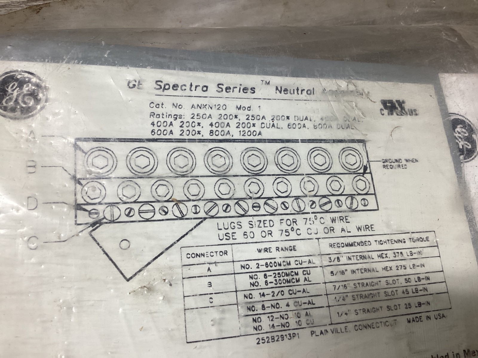 General Electric (GE) Spectra Series ANKN120 Neutral Assembly Kit 138N21*SI