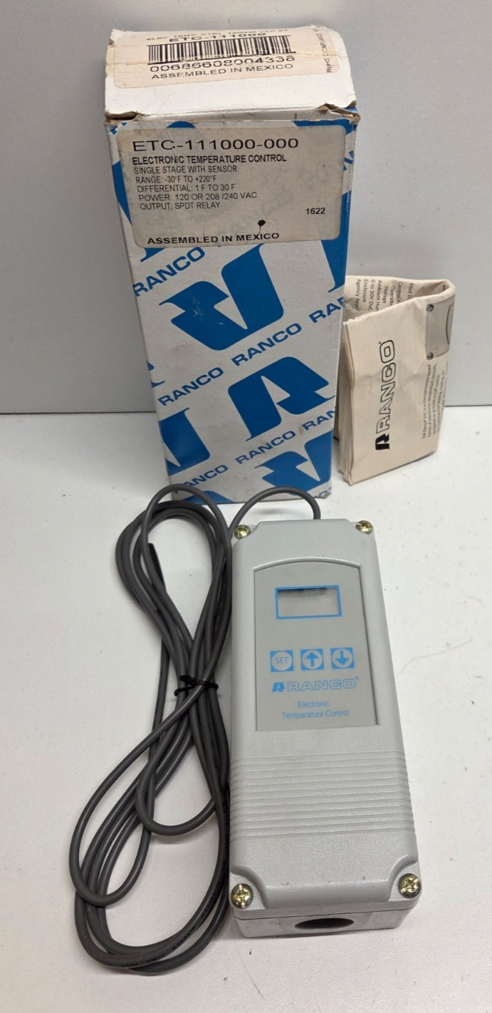 NEW IN BOX! RANCO 120V 208/240V -30F TO +220F DEGREE TEMP CONTROL ETC-111000-000