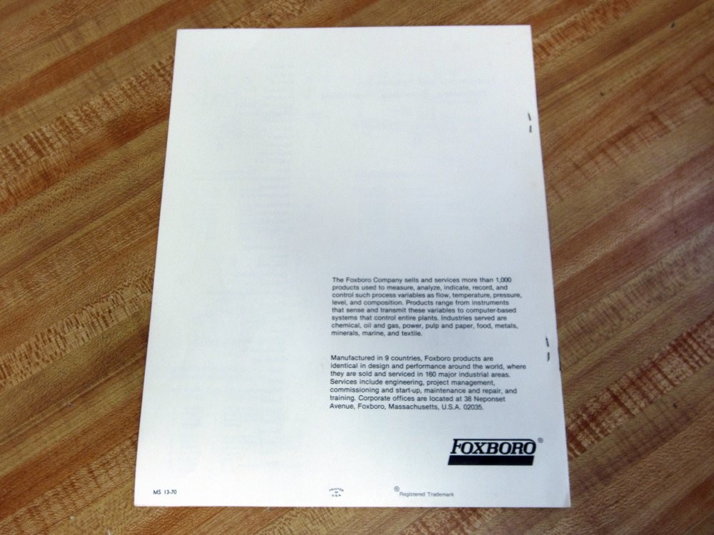Foxboro MS 13-70 Instructions + Installation Operation Maintenance