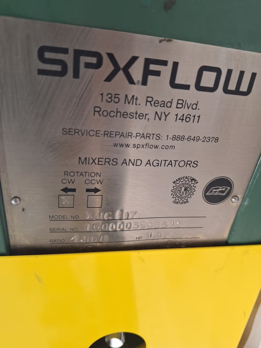 Spx Flow XJC-117 Mixer Agitator 1.17hp
