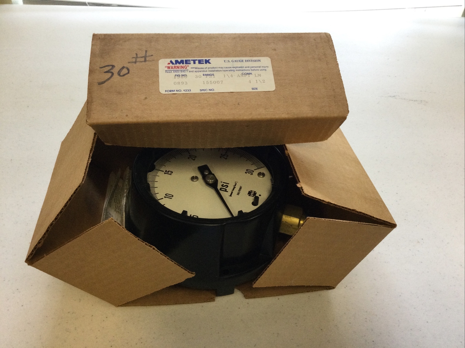 NEW AMTEK U.S. GAUGE, 1980, 155007, 30 PSI, 1/4” ANPT 4-1/2″ SIZE FREE SHIPPING