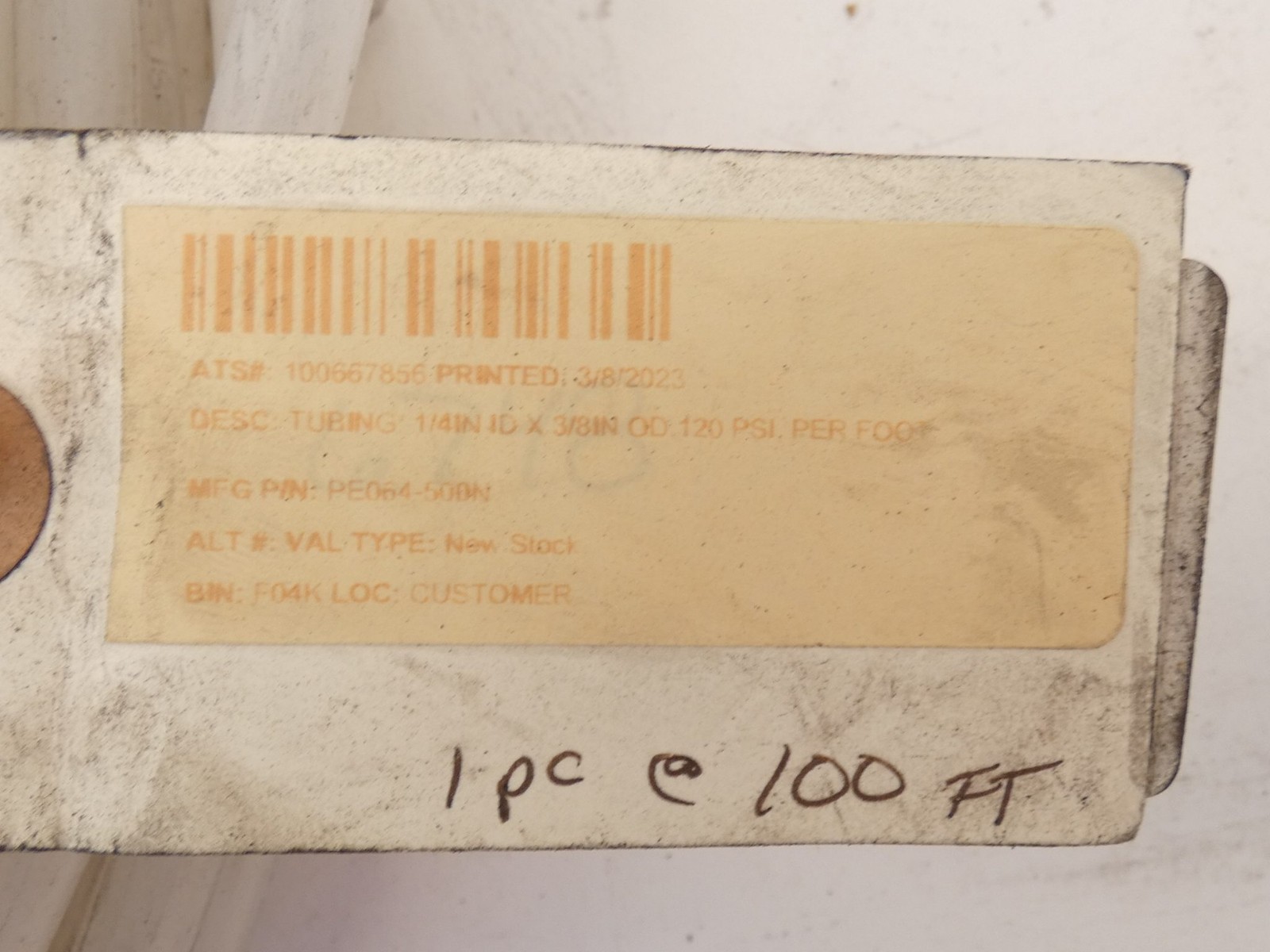 PE064-500N 100′ Polyethylene Tubing 120PSI 1/4″ ID 3/8″ OD – NEW Surplus!