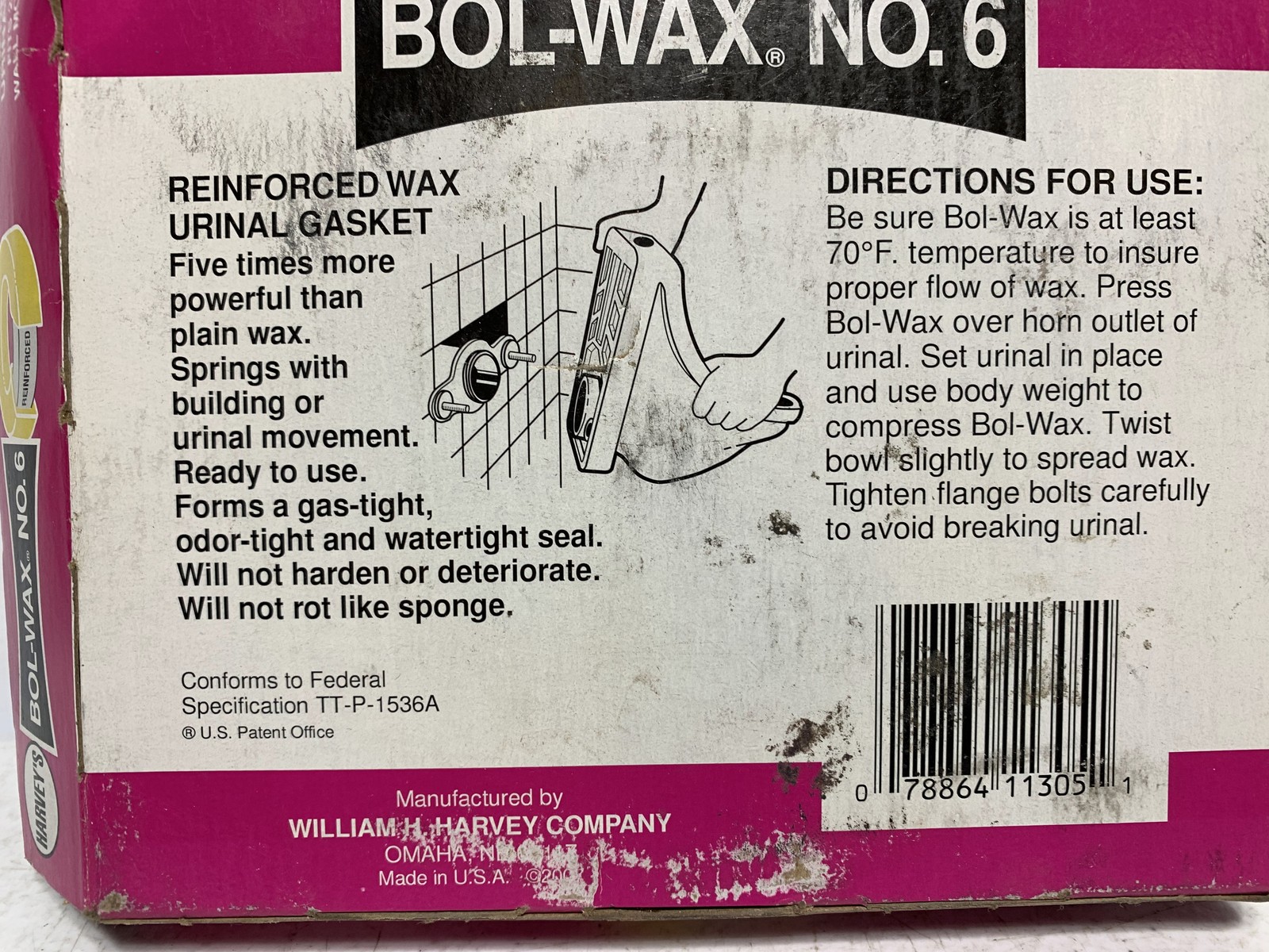 Harvey’s Bol-Wax No. 6 Reinforced Wax Urinal Gasket