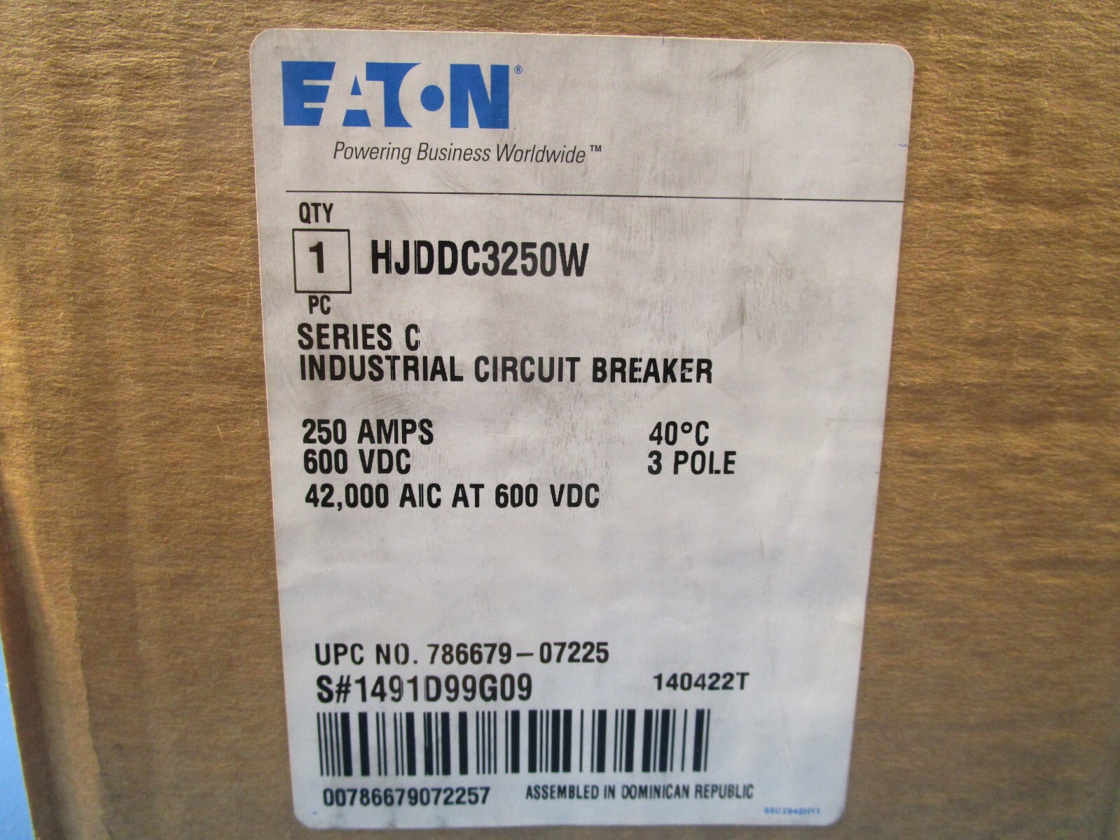 Eaton HJDDC3250W, Molded Case Breakers (MCCBs) 3P 250A 600V 50/60Hz 3Ph J Frame