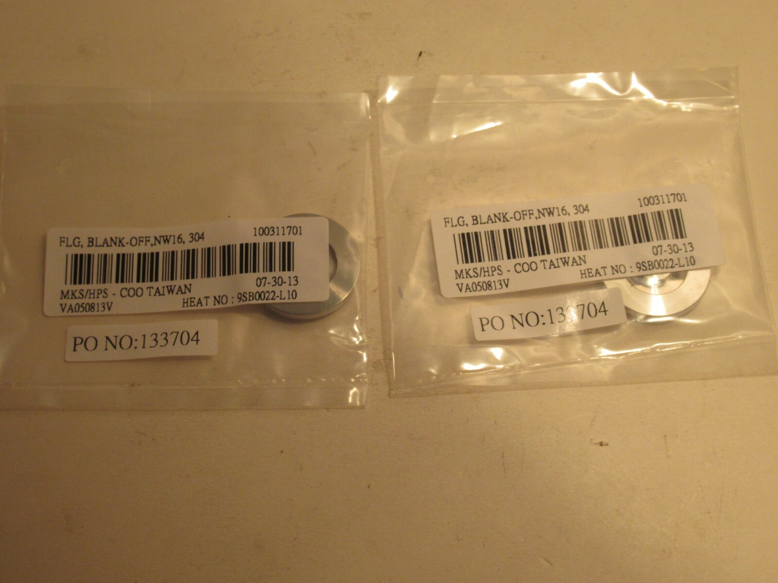 NEW (LOT OF 2) HPS / MKS NW16 304 100311701 BLANK-OFF FLANGE