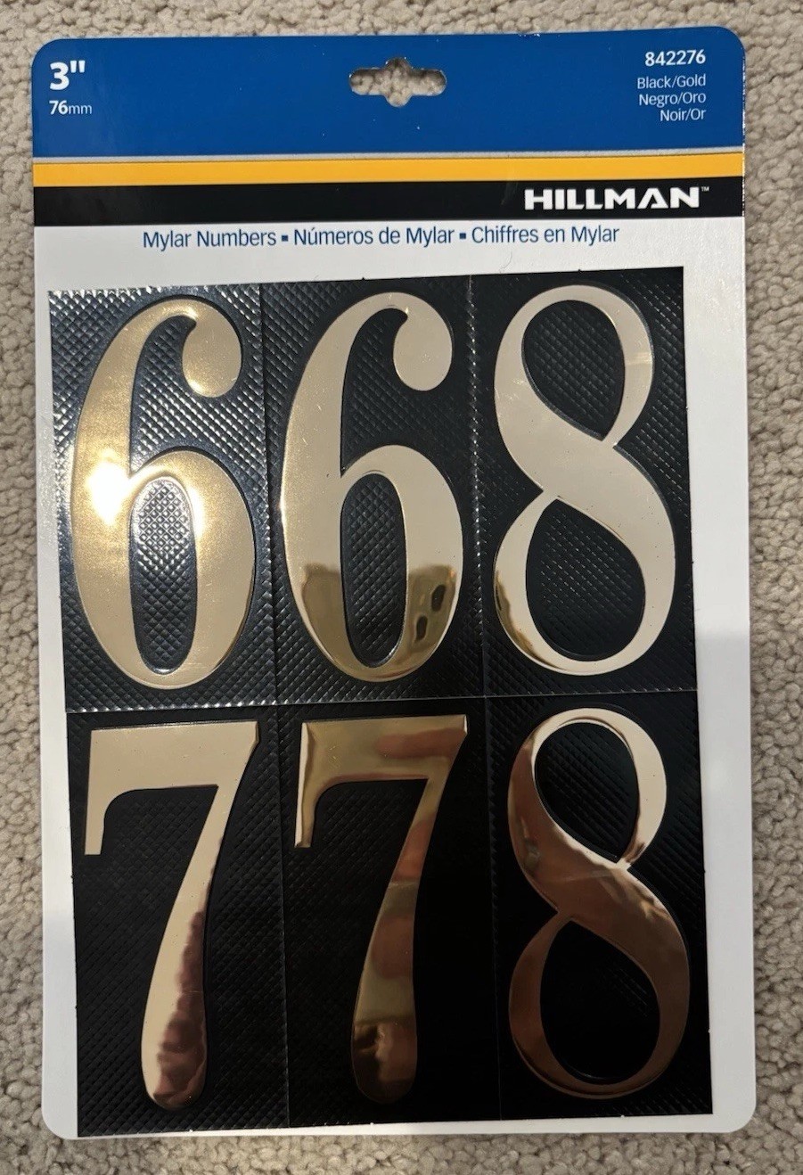 Hillman 842276 Gold Black Mylar Self-Adhesive House Numbers 2 Sets 3 inch No #4