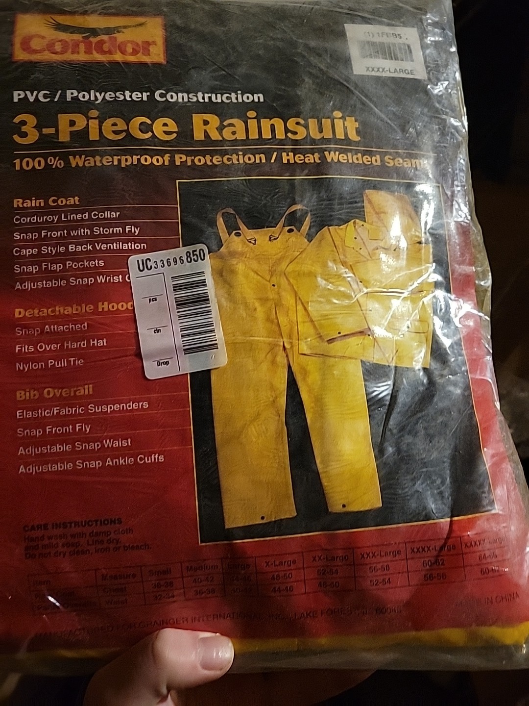 NEW OLD STOCK! CONDOR 4X-LARGE PVC 3-PIECE RAIN-SUIT