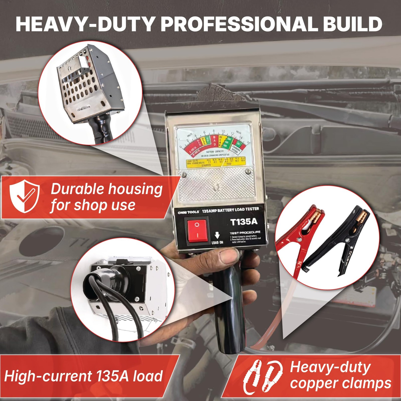 Professional 135 Amp Battery Load Tester, 6V 12V Automotive Charging System