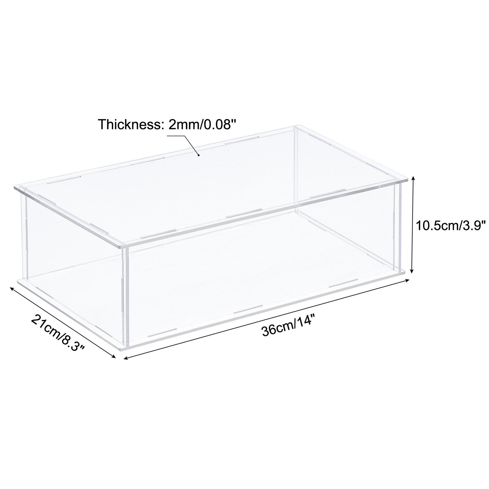 Acrylic Display Case Plastic Box Cube Storage Transparent Assemble 36x21x10.5cm