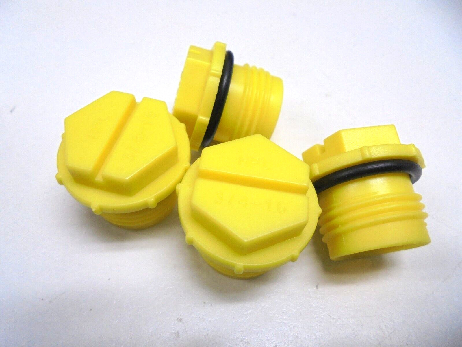 Lot of 4 Yellow Plastic 3/4″-16 SAE Threaded Port Plugs With O-Ring