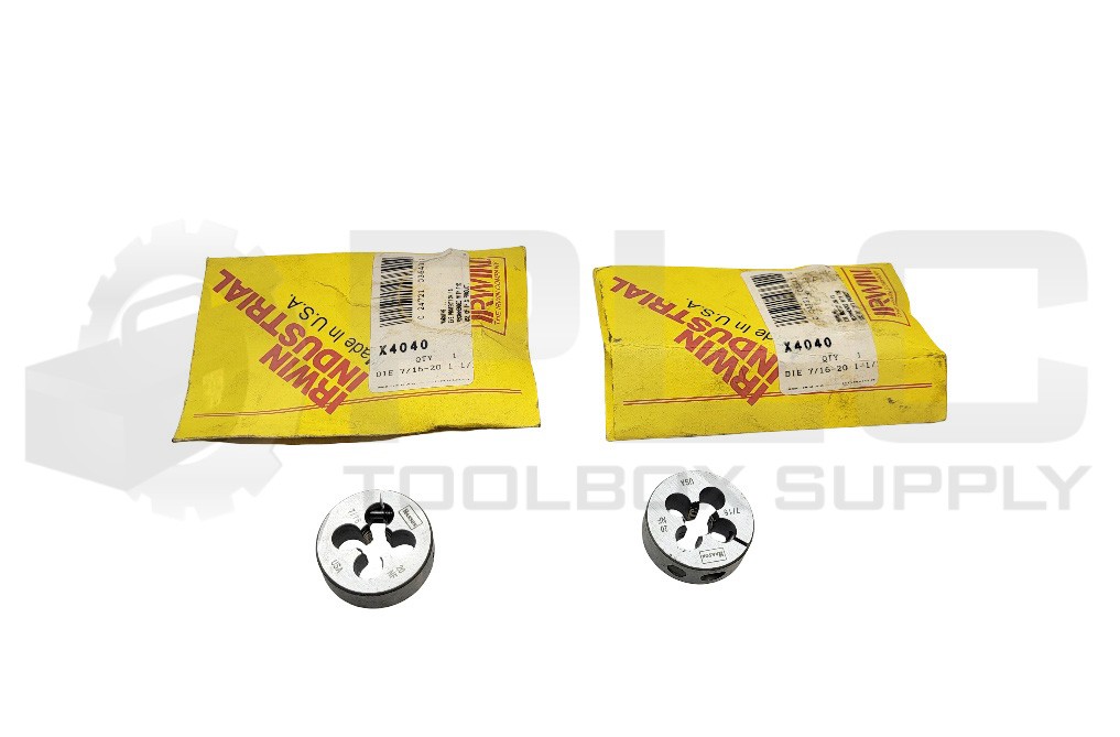 LOT OF 2 NEW IRWIN INDUSTRIAL X4040 DIE 7/16-20 1-1/2″ OD