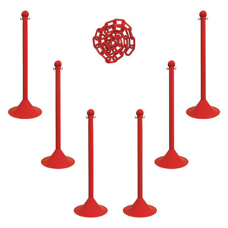 Zoro Select 71005-6 Barrier Post Kit, Red, 41 In Post Height, Gloss, 71005-6