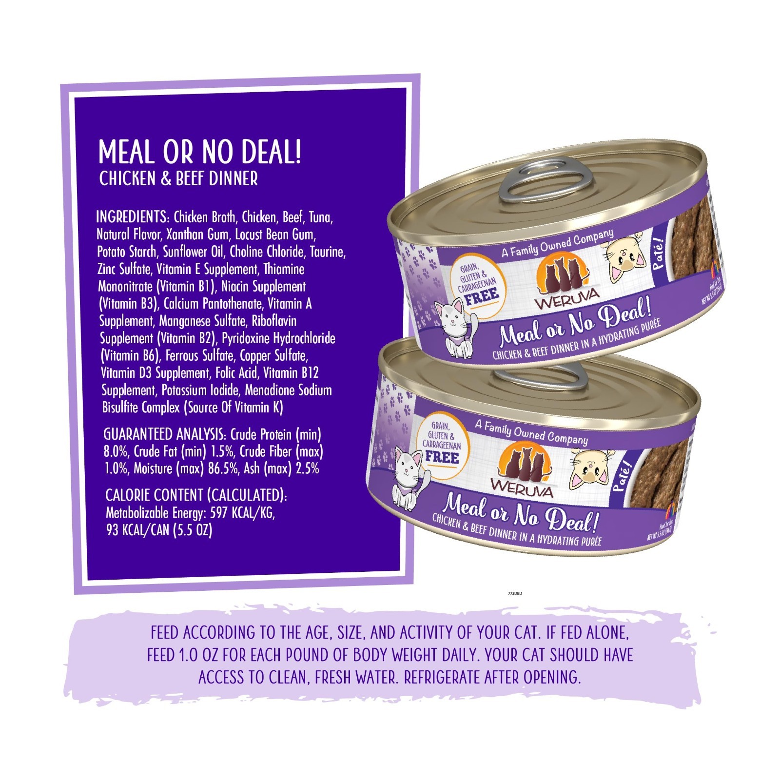 Weruva Wet Cat Food, Meal or No Deal with Chicken and Beef Pate, 5.5oz Can, 24ct