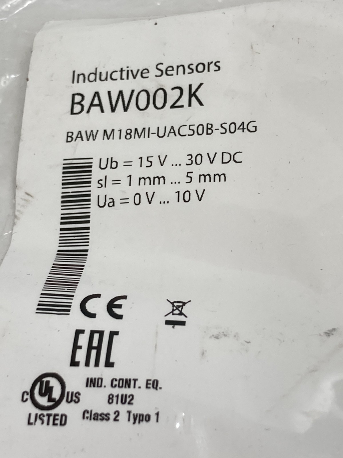 BALLUFF BAW M18MI-UAC50B-S04G INDUCTIVE SENSOR 15-30VDC1MM-5MM SL NIB